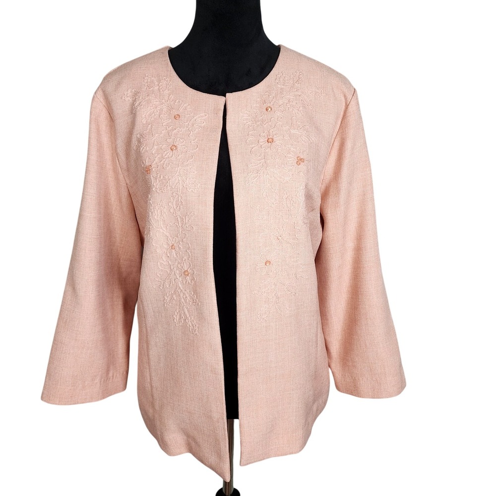 ALFRED DUNNER Size XL La Dolce Vita Embroidered Beaded Collarless Dinner Jacket